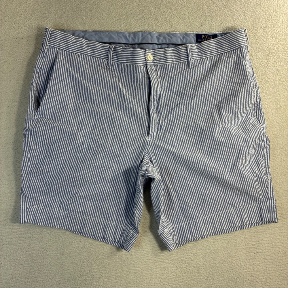 Polo Ralph Lauren Seersucker Chino Shorts Men 38x8 Blue Stretch Preppy Summer